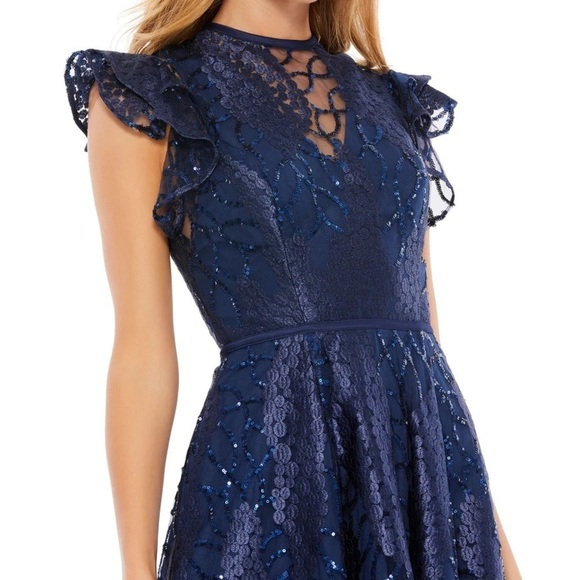 Mac Duggal 12467 NWT FLUTTER SLEEVE SEQUIN APPLIQUE COCKTAIL DRESS - Picture 3 of 7